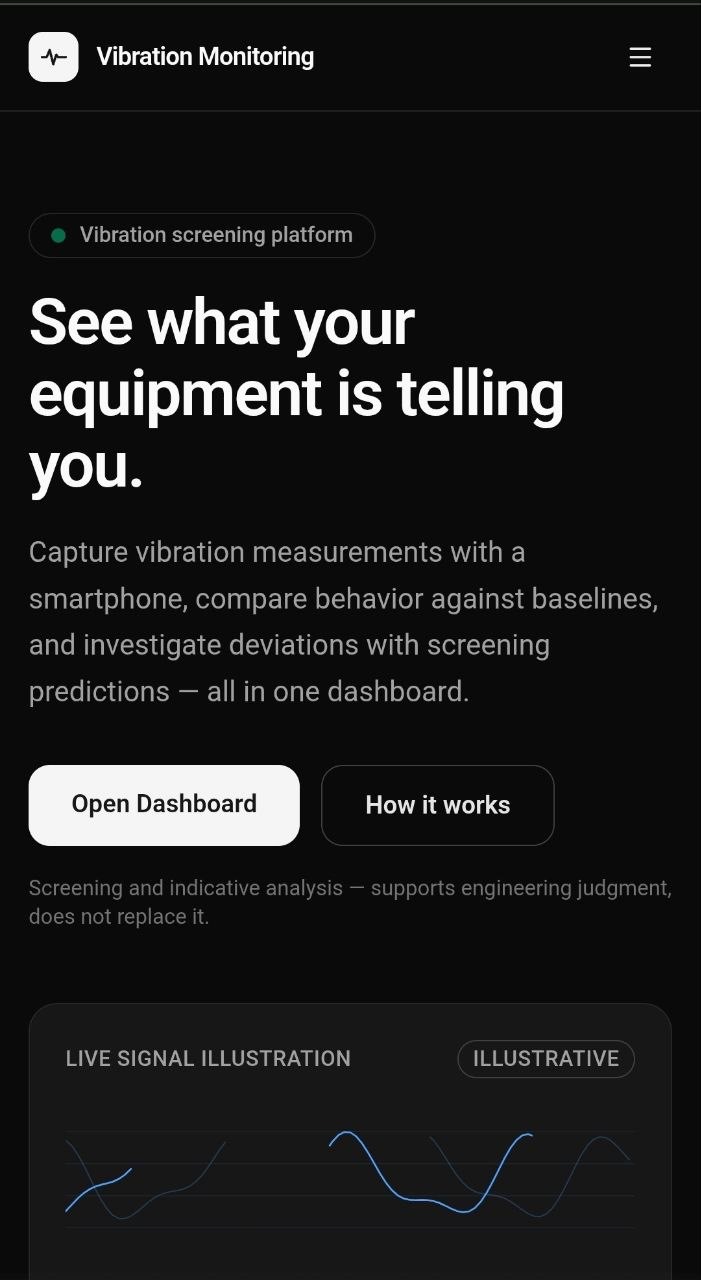 Resoniqa MVP home screen for smartphone vibration monitoring